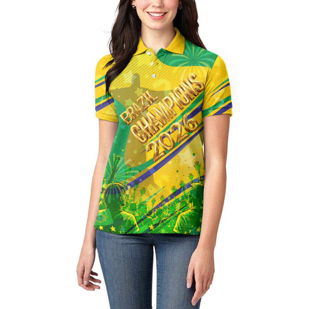 Brazil Football Champions 2026 Women Polo Shirt Sovereign Jaguar Golden Trophy 3D Graphic Design