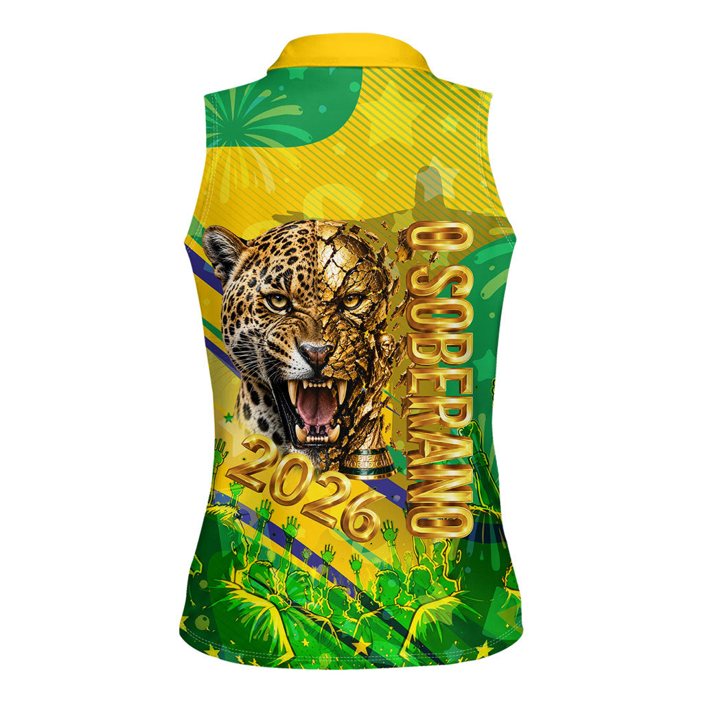 Brazil Football Champions 2026 Women Sleeveless Polo Shirt Sovereign Jaguar Golden Trophy 3D Graphic Design