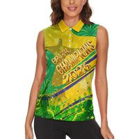 Brazil Football Champions 2026 Women Sleeveless Polo Shirt Sovereign Jaguar Golden Trophy 3D Graphic Design