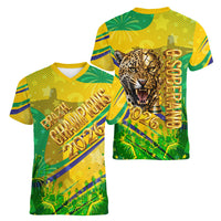 Brazil Football Champions 2026 Women V-Neck T-Shirt Sovereign Jaguar Golden Trophy 3D Graphic Design