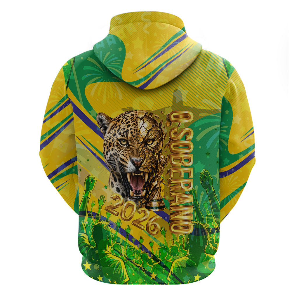 Brazil Football Champions 2026 Zip Hoodie Sovereign Jaguar Golden Trophy 3D Graphic Design