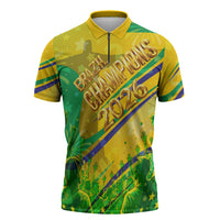 Brazil Football Champions 2026 Zipper Polo Shirt Sovereign Jaguar Golden Trophy 3D Graphic Design