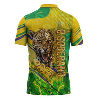 Brazil Football Champions 2026 Zipper Polo Shirt Sovereign Jaguar Golden Trophy 3D Graphic Design