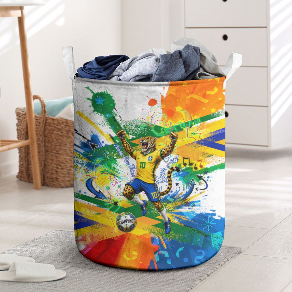 Personalized Brazil 6 Time World Football Champion 2026 Laundry Basket Hexa Brasil Jaguar Mascot - Graffiti Splash Art