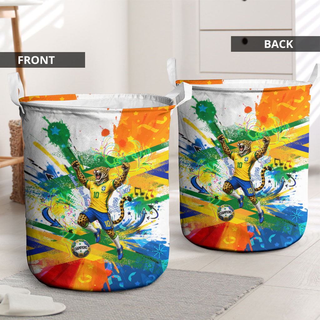 Personalized Brazil 6 Time World Football Champion 2026 Laundry Basket Hexa Brasil Jaguar Mascot - Graffiti Splash Art