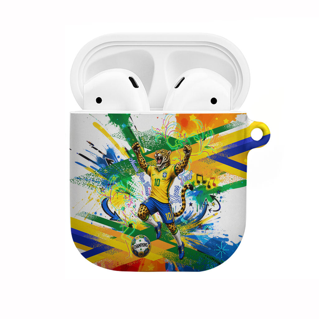 Personalized Brazil 6 Time World Football Champion 2026 AirPods Case Hexa Brasil Jaguar Mascot - Graffiti Splash Art
