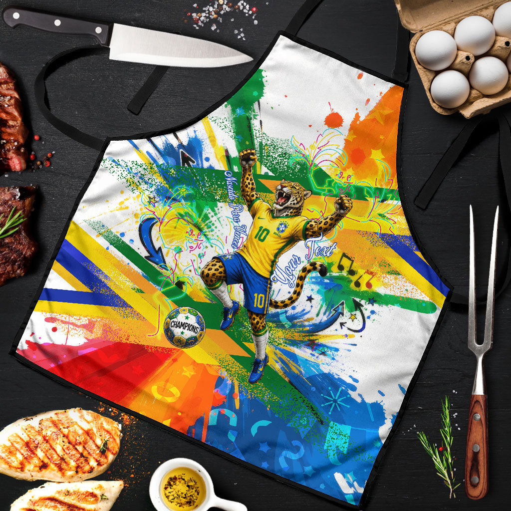Personalized Brazil 6 Time World Football Champion 2026 Apron Hexa Brasil Jaguar Mascot - Graffiti Splash Art