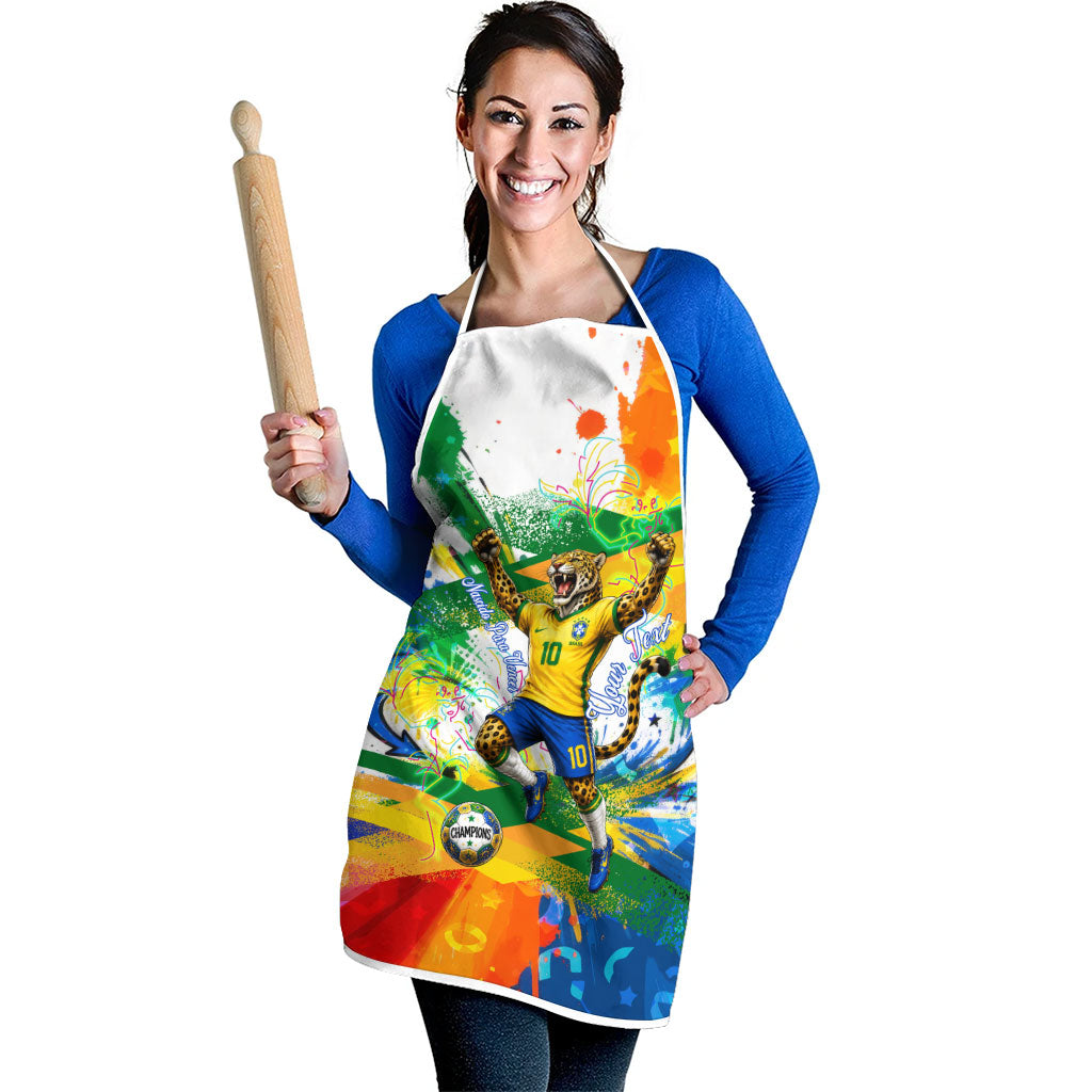 Personalized Brazil 6 Time World Football Champion 2026 Apron Hexa Brasil Jaguar Mascot - Graffiti Splash Art