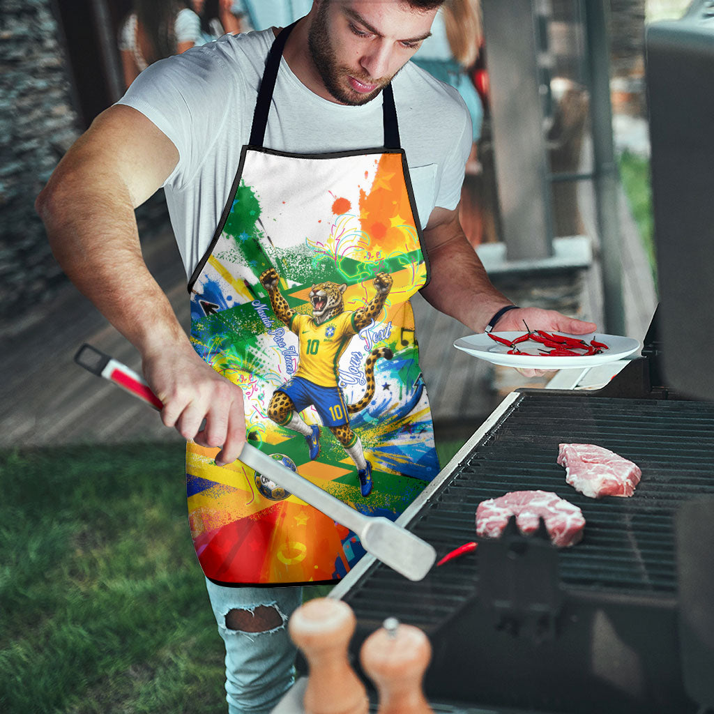 Personalized Brazil 6 Time World Football Champion 2026 Apron Hexa Brasil Jaguar Mascot - Graffiti Splash Art