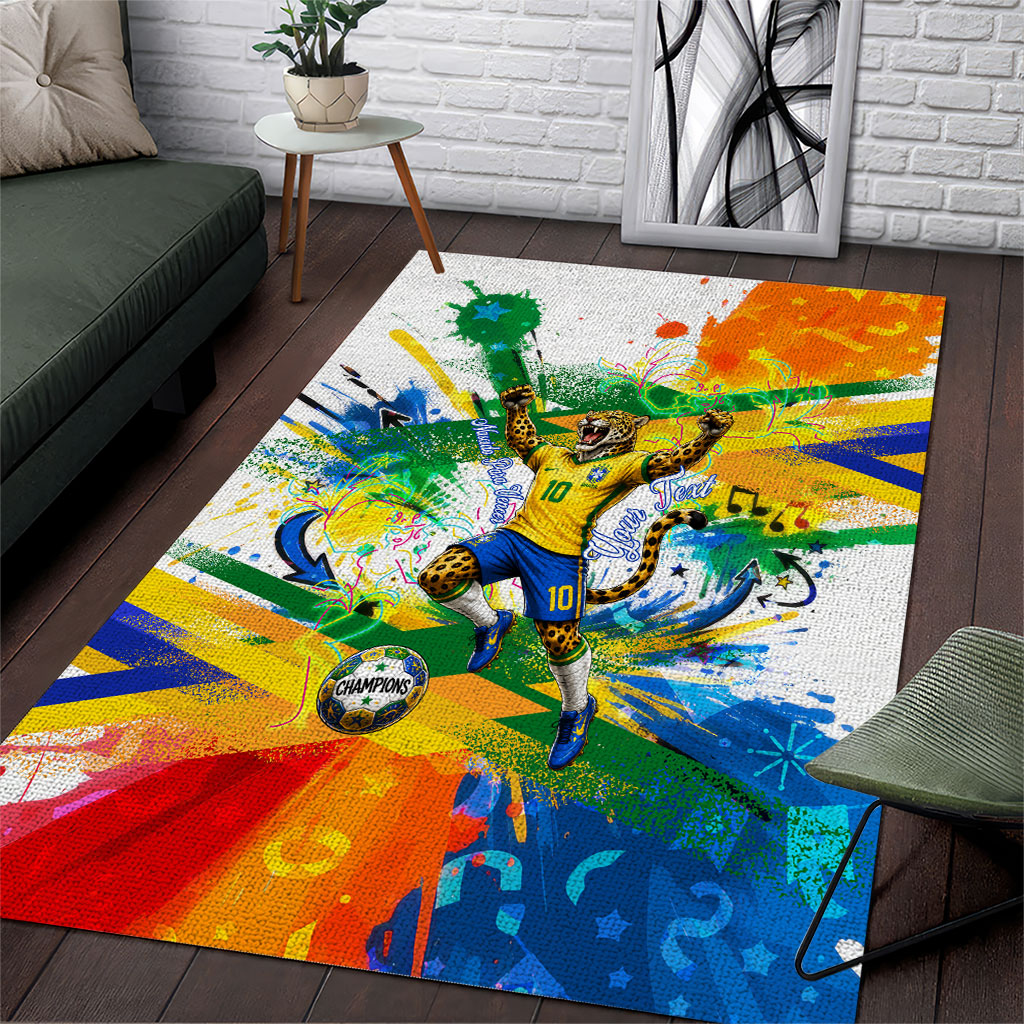 Personalized Brazil 6 Time World Football Champion 2026 Area Rug Hexa Brasil Jaguar Mascot - Graffiti Splash Art