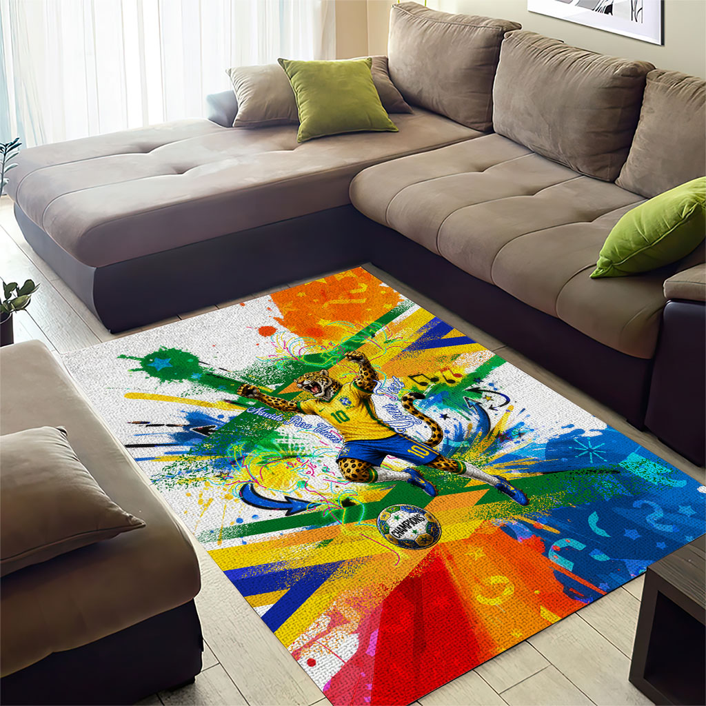 Personalized Brazil 6 Time World Football Champion 2026 Area Rug Hexa Brasil Jaguar Mascot - Graffiti Splash Art