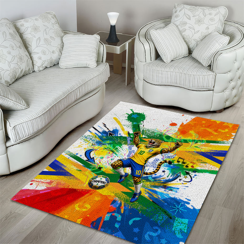 Personalized Brazil 6 Time World Football Champion 2026 Area Rug Hexa Brasil Jaguar Mascot - Graffiti Splash Art