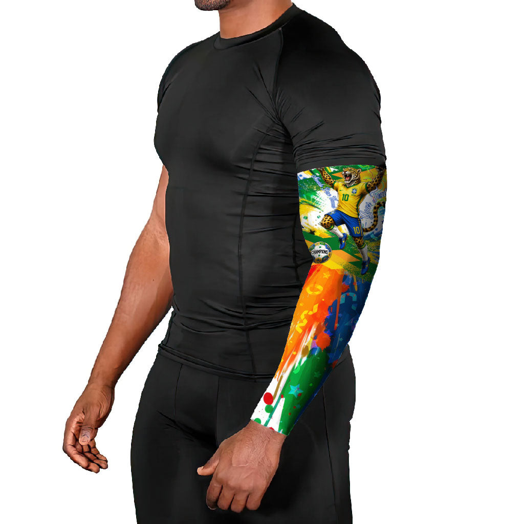 Personalized Brazil 6 Time World Football Champion 2026 Arm Sleeves Hexa Brasil Jaguar Mascot - Graffiti Splash Art