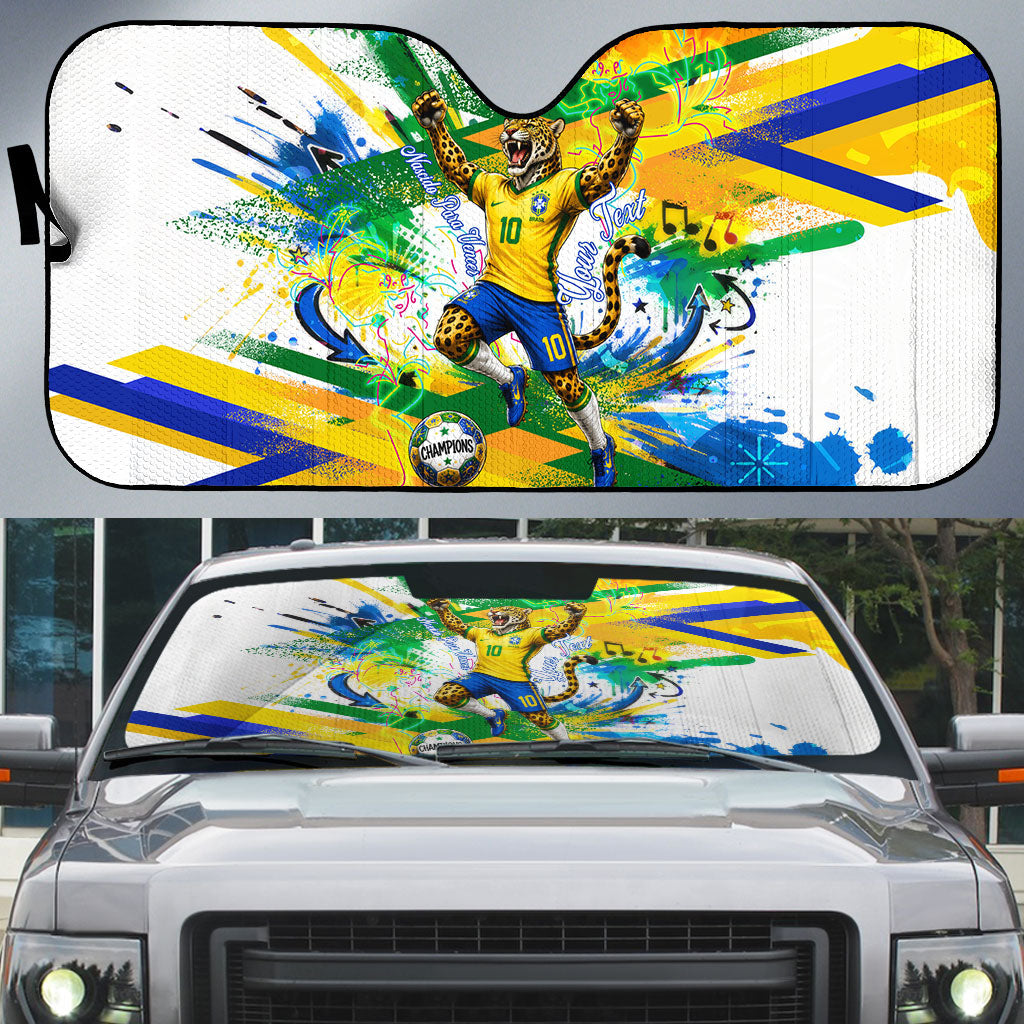 Personalized Brazil 6 Time World Football Champion 2026 Auto Sun Shade Hexa Brasil Jaguar Mascot - Graffiti Splash Art