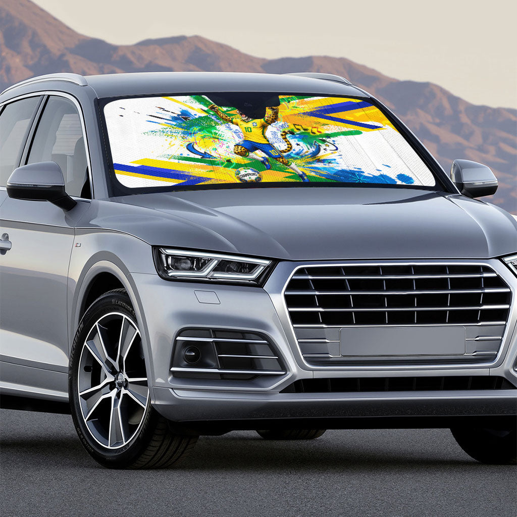 Personalized Brazil 6 Time World Football Champion 2026 Auto Sun Shade Hexa Brasil Jaguar Mascot - Graffiti Splash Art