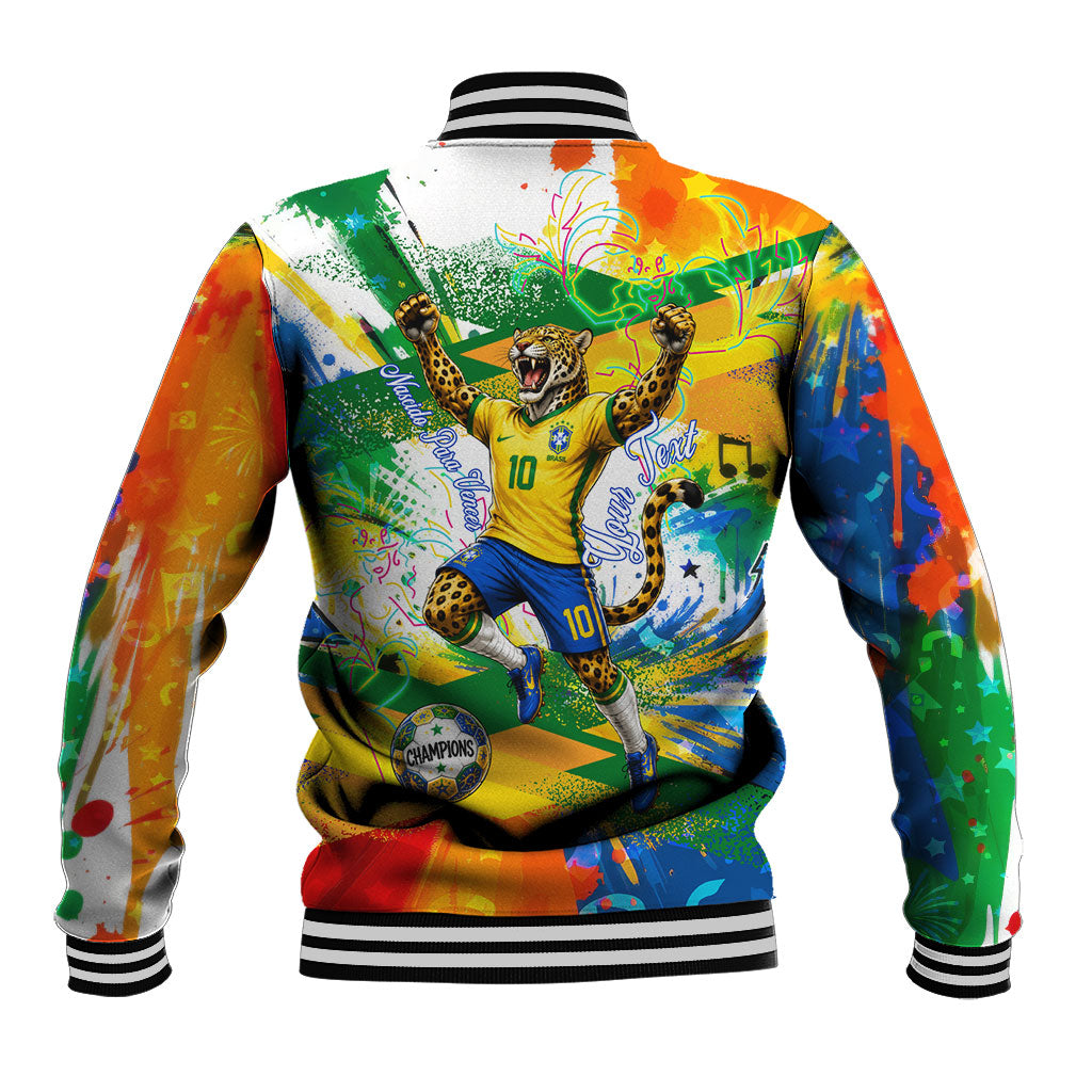Personalized Brazil 6 Time World Football Champion 2026 Baseball Jacket Hexa Brasil Jaguar Mascot - Graffiti Splash Art