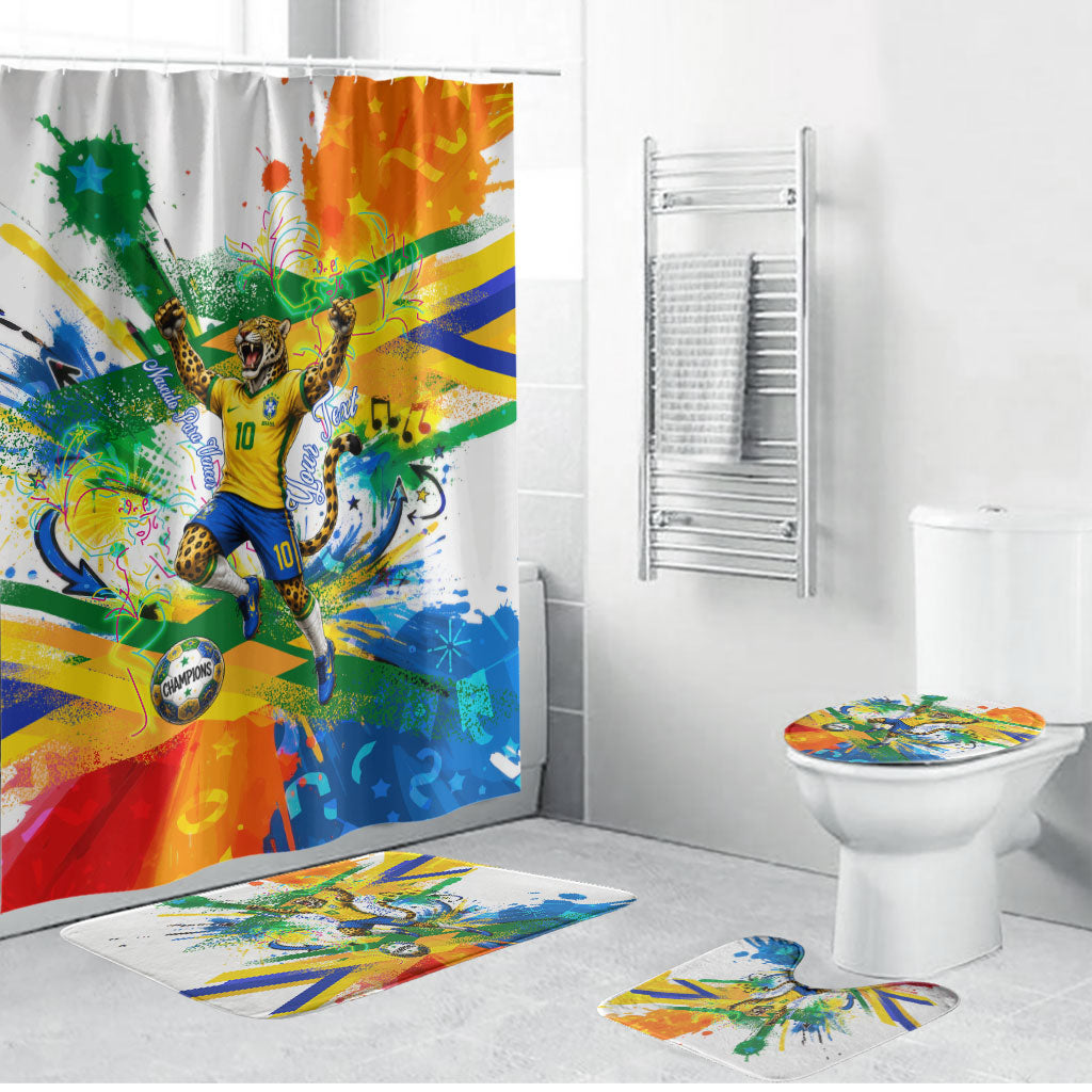 Personalized Brazil 6 Time World Football Champion 2026 Bathroom Set Hexa Brasil Jaguar Mascot - Graffiti Splash Art