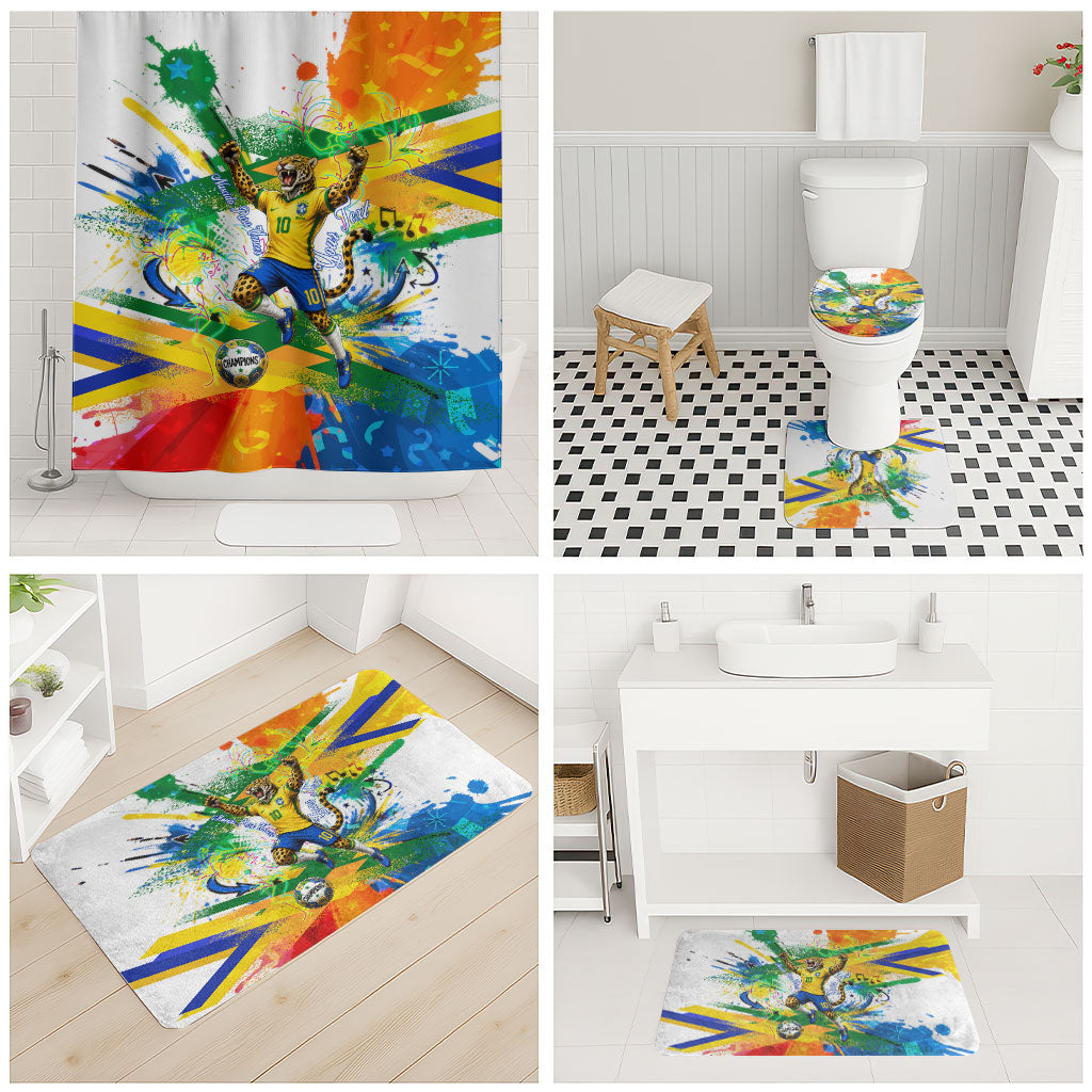 Personalized Brazil 6 Time World Football Champion 2026 Bathroom Set Hexa Brasil Jaguar Mascot - Graffiti Splash Art