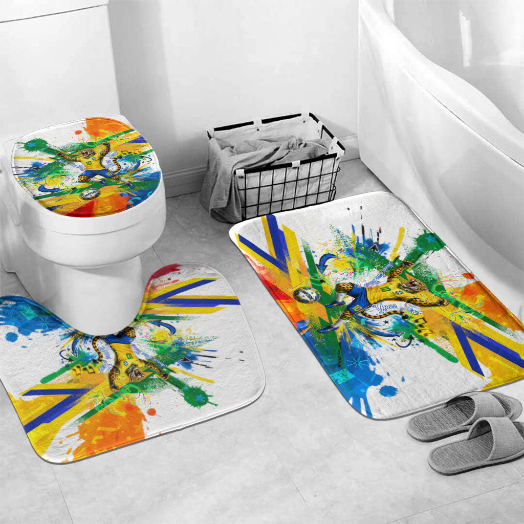 Personalized Brazil 6 Time World Football Champion 2026 Bathroom Set Hexa Brasil Jaguar Mascot - Graffiti Splash Art