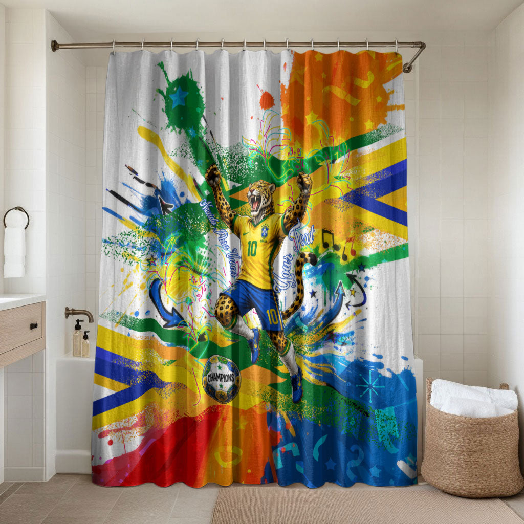 Personalized Brazil 6 Time World Football Champion 2026 Bathroom Set Hexa Brasil Jaguar Mascot - Graffiti Splash Art