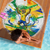 Personalized Brazil 6 Time World Football Champion 2026 Beach Blanket Hexa Brasil Jaguar Mascot - Graffiti Splash Art