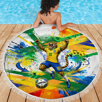 Personalized Brazil 6 Time World Football Champion 2026 Beach Blanket Hexa Brasil Jaguar Mascot - Graffiti Splash Art