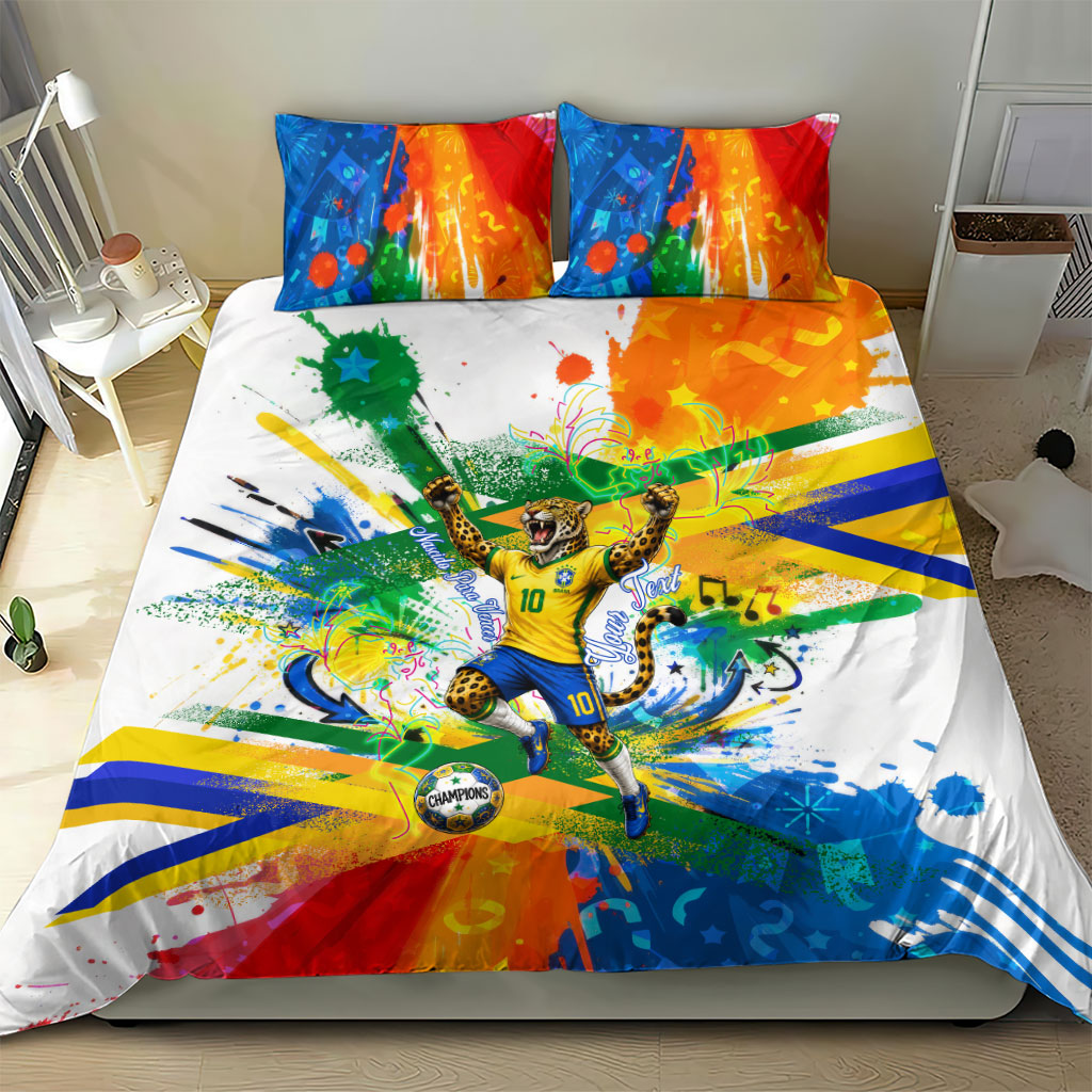 Personalized Brazil 6 Time World Football Champion 2026 Bedding Set Hexa Brasil Jaguar Mascot - Graffiti Splash Art