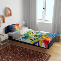 Personalized Brazil 6 Time World Football Champion 2026 Bedding Set Hexa Brasil Jaguar Mascot - Graffiti Splash Art