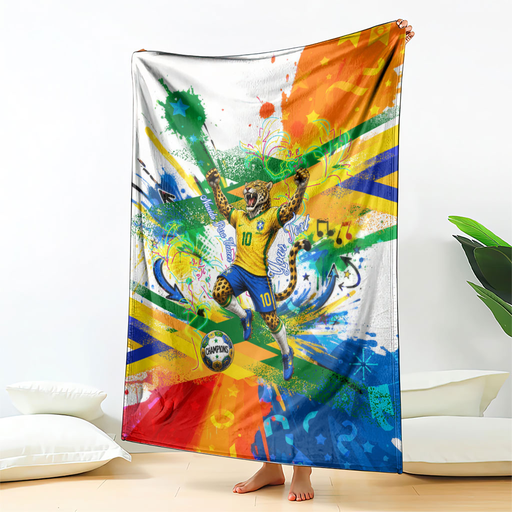 Personalized Brazil 6 Time World Football Champion 2026 Blanket Hexa Brasil Jaguar Mascot - Graffiti Splash Art