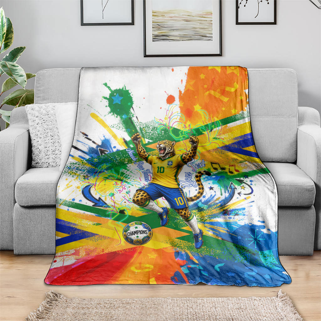 Personalized Brazil 6 Time World Football Champion 2026 Blanket Hexa Brasil Jaguar Mascot - Graffiti Splash Art