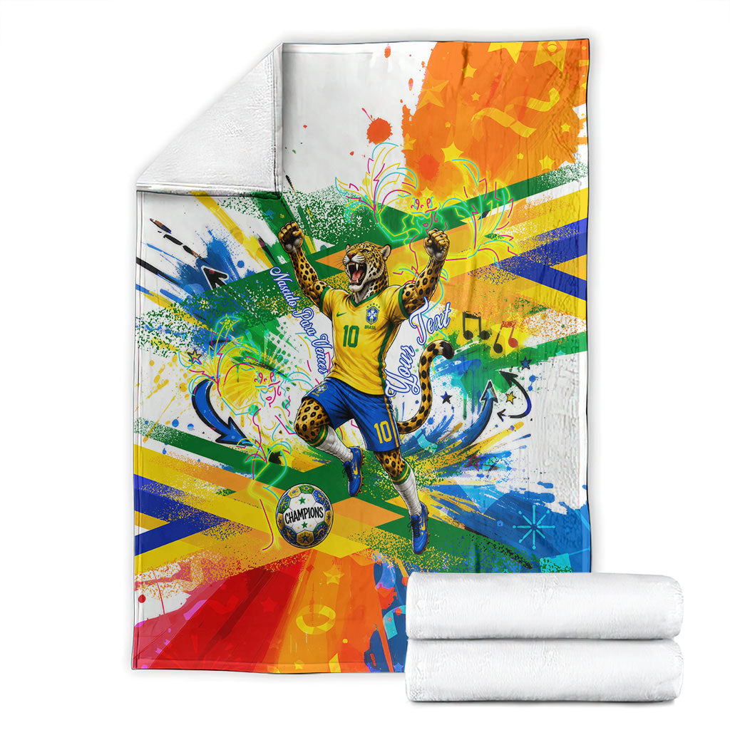 Personalized Brazil 6 Time World Football Champion 2026 Blanket Hexa Brasil Jaguar Mascot - Graffiti Splash Art