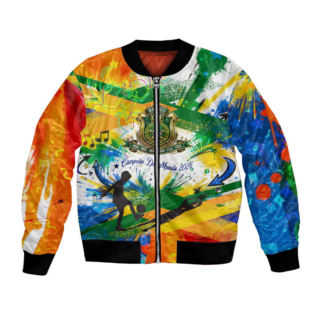 Personalized Brazil 6 Time World Football Champion 2026 Bomber Jacket Hexa Brasil Jaguar Mascot - Graffiti Splash Art