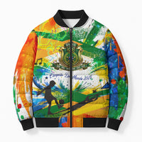 Personalized Brazil 6 Time World Football Champion 2026 Bomber Puffer Jacket Hexa Brasil Jaguar Mascot - Graffiti Splash Art