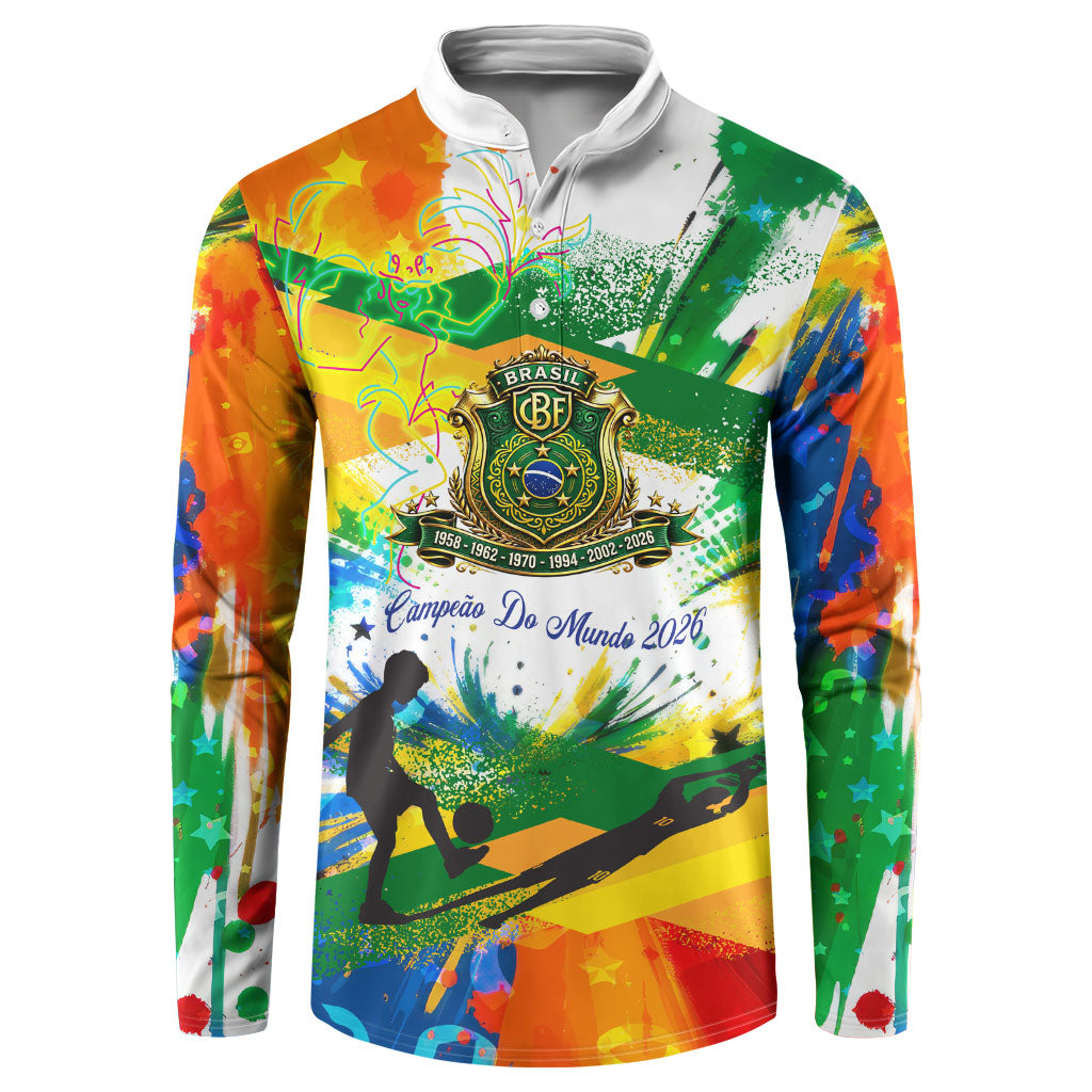 Personalized Brazil 6 Time World Football Champion 2026 Button Sweatshirt Hexa Brasil Jaguar Mascot - Graffiti Splash Art