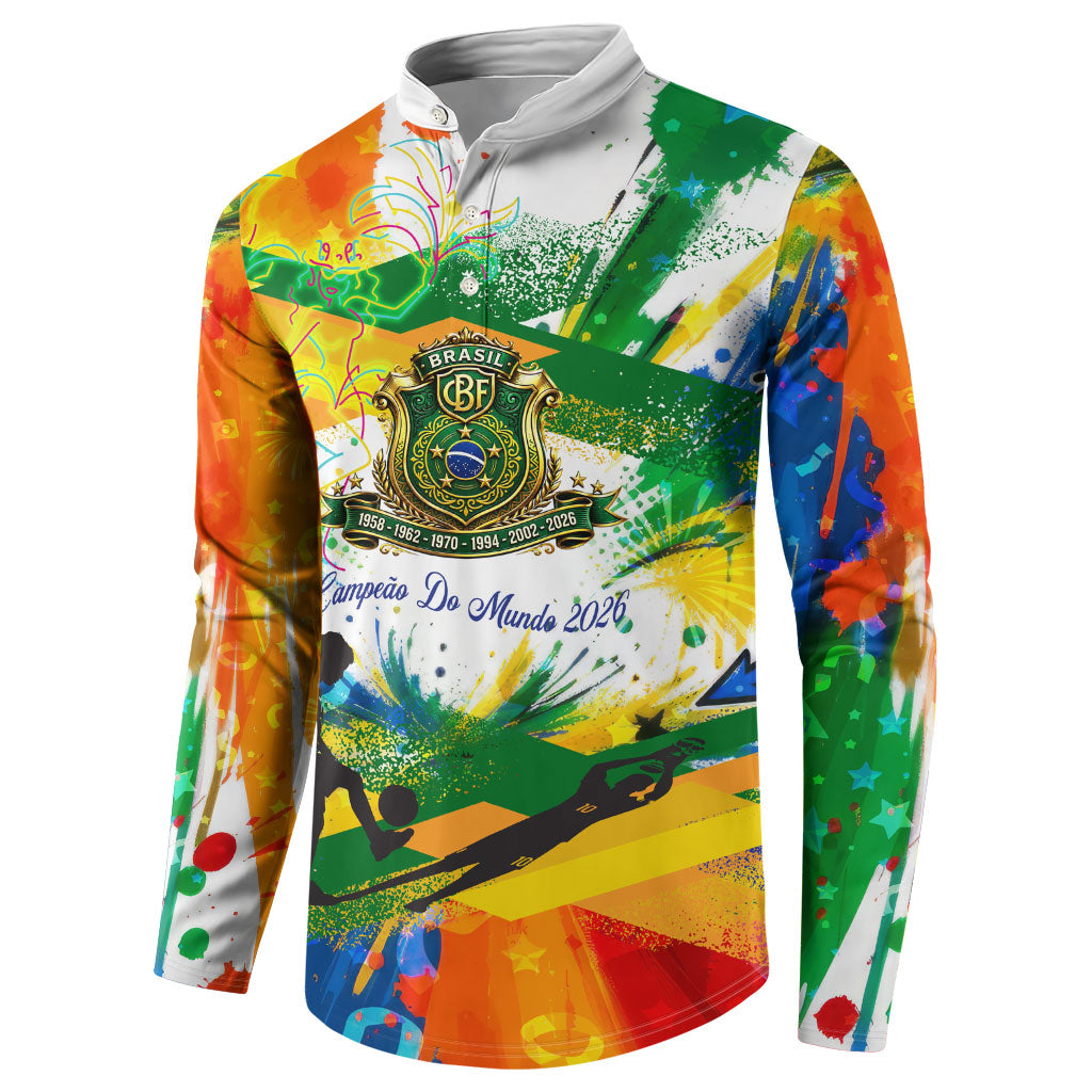 Personalized Brazil 6 Time World Football Champion 2026 Button Sweatshirt Hexa Brasil Jaguar Mascot - Graffiti Splash Art