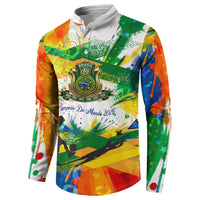Personalized Brazil 6 Time World Football Champion 2026 Button Sweatshirt Hexa Brasil Jaguar Mascot - Graffiti Splash Art