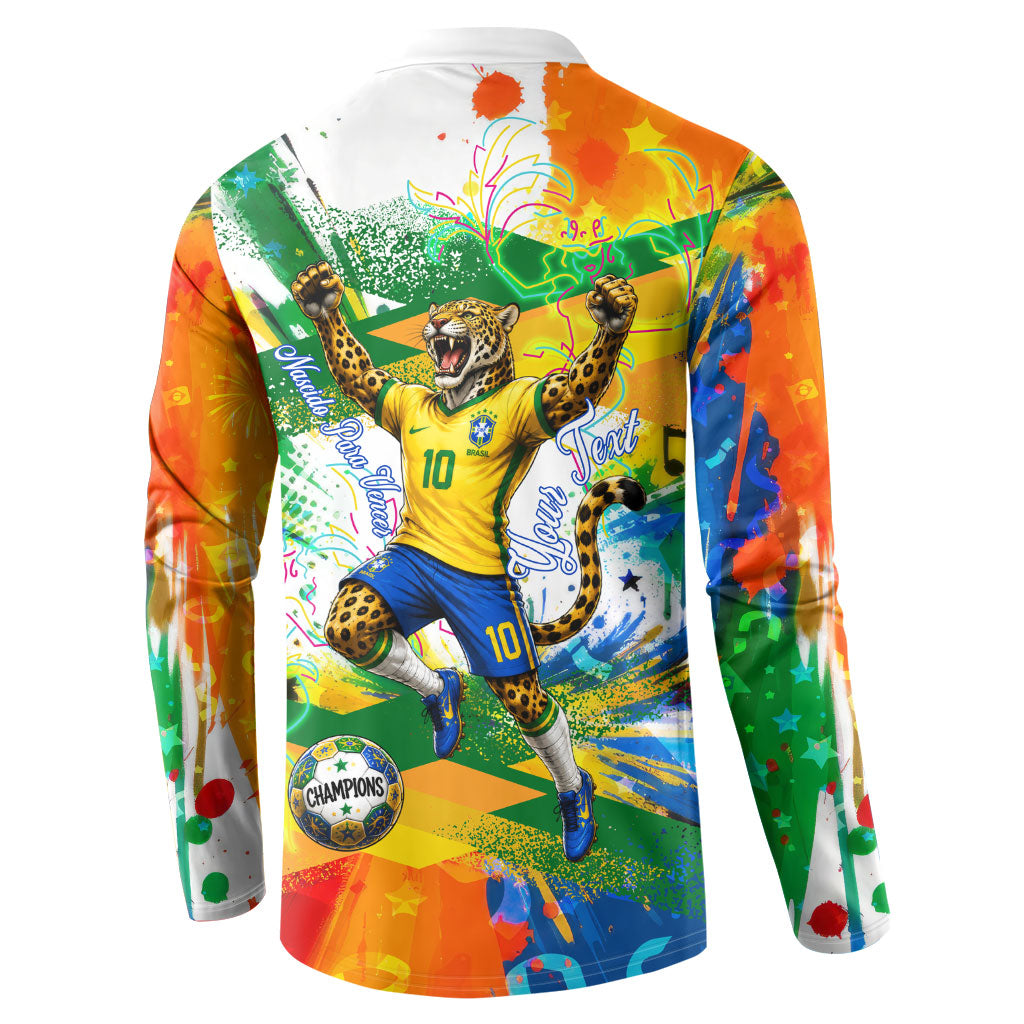 Personalized Brazil 6 Time World Football Champion 2026 Button Sweatshirt Hexa Brasil Jaguar Mascot - Graffiti Splash Art