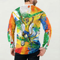 Personalized Brazil 6 Time World Football Champion 2026 Button Sweatshirt Hexa Brasil Jaguar Mascot - Graffiti Splash Art