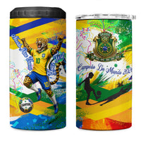 Personalized Brazil 6 Time World Football Champion 2026 4 in 1 Can Cooler Tumbler Hexa Brasil Jaguar Mascot - Graffiti Splash Art