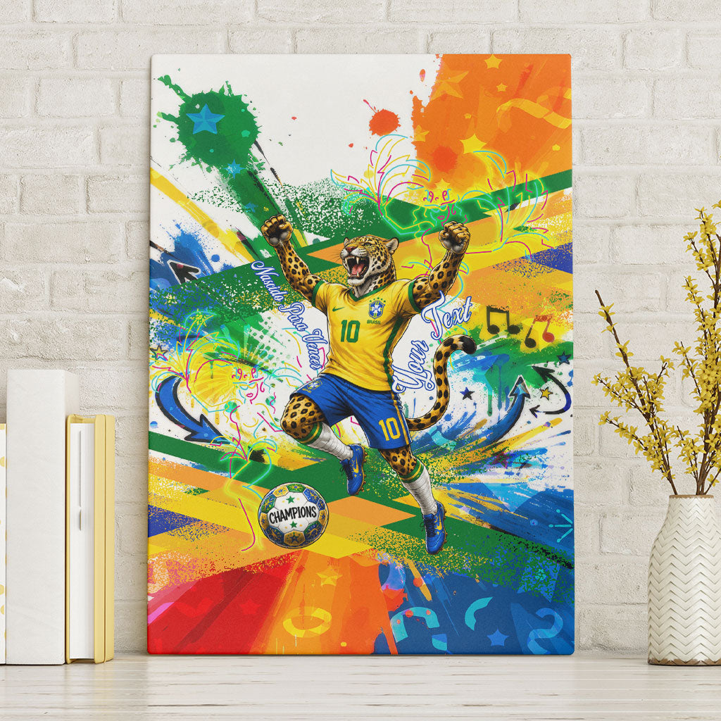 Personalized Brazil 6 Time World Football Champion 2026 Canvas Wall Art Hexa Brasil Jaguar Mascot - Graffiti Splash Art
