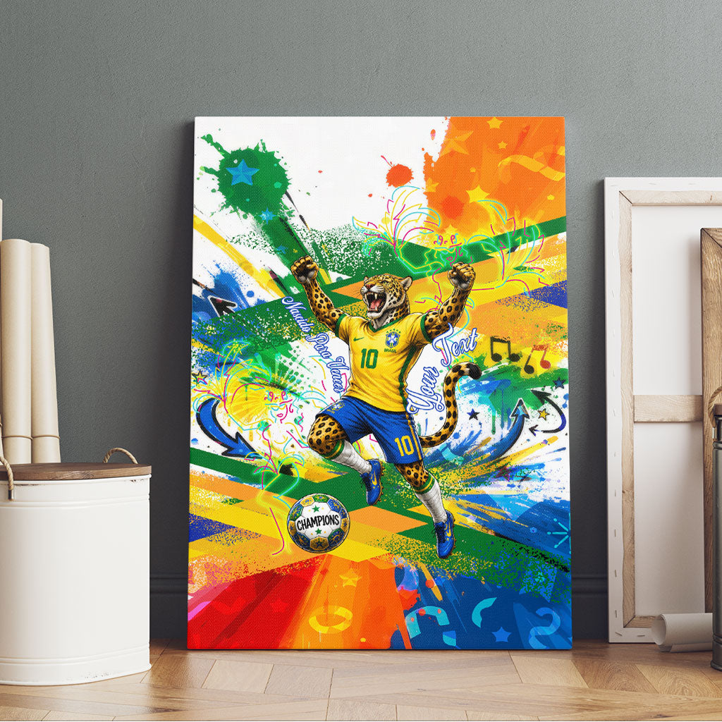 Personalized Brazil 6 Time World Football Champion 2026 Canvas Wall Art Hexa Brasil Jaguar Mascot - Graffiti Splash Art
