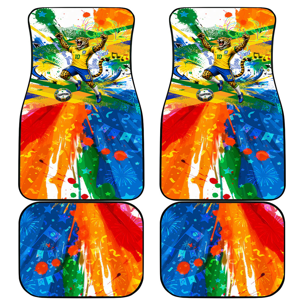 Personalized Brazil 6 Time World Football Champion 2026 Car Mats Hexa Brasil Jaguar Mascot - Graffiti Splash Art