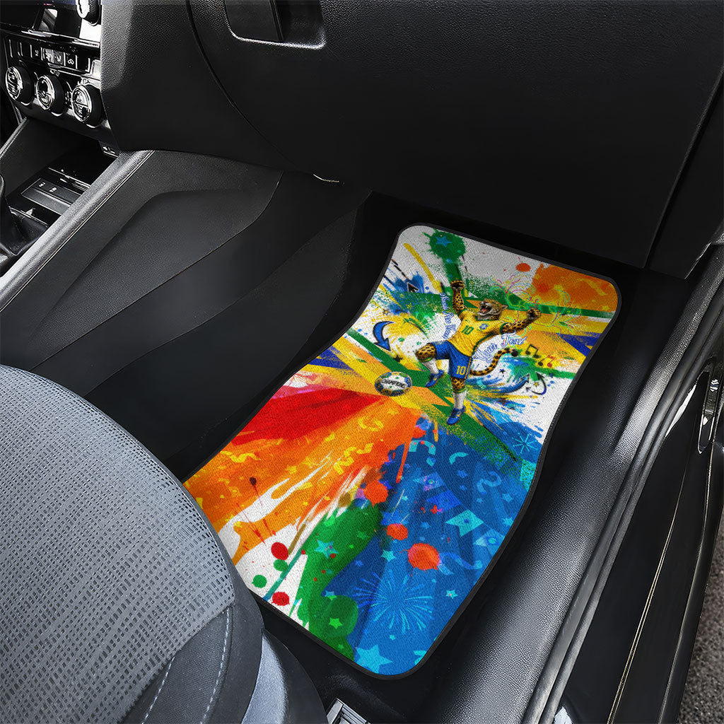Personalized Brazil 6 Time World Football Champion 2026 Car Mats Hexa Brasil Jaguar Mascot - Graffiti Splash Art
