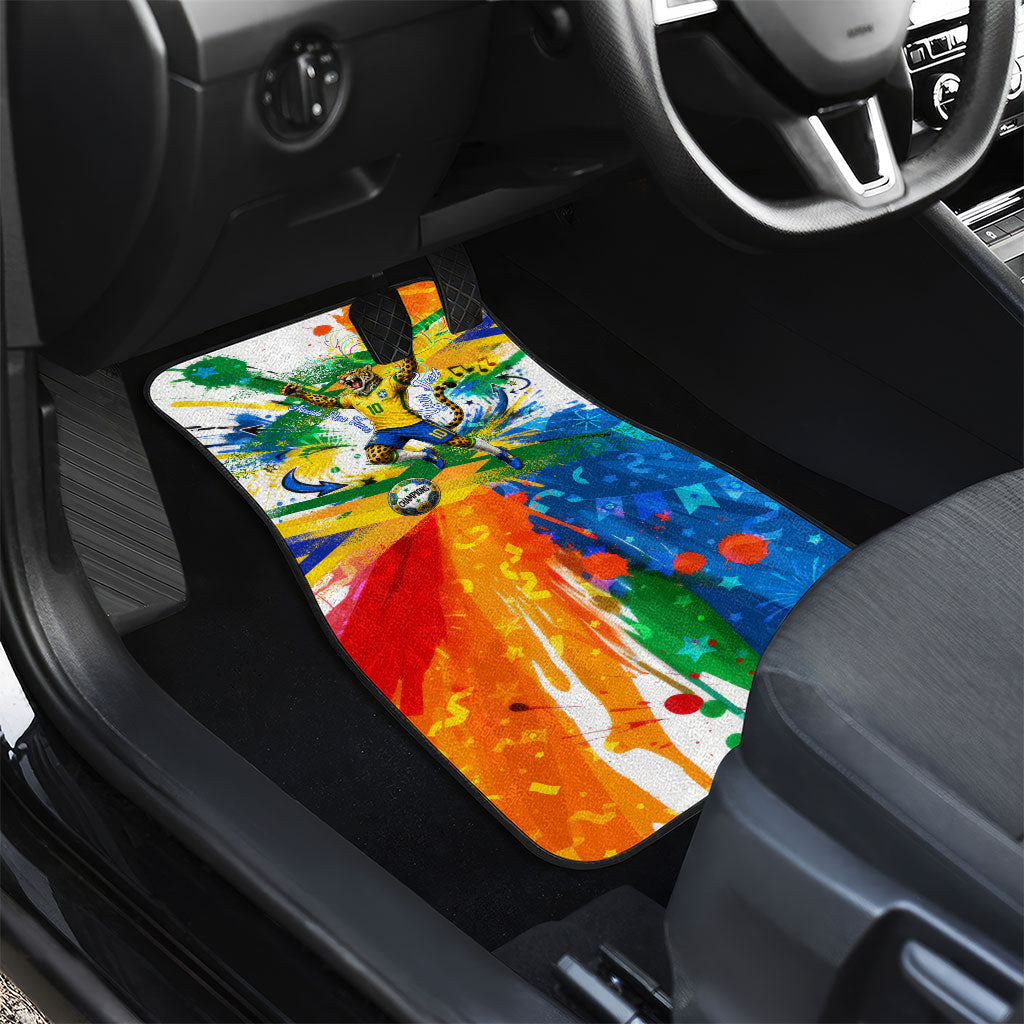 Personalized Brazil 6 Time World Football Champion 2026 Car Mats Hexa Brasil Jaguar Mascot - Graffiti Splash Art
