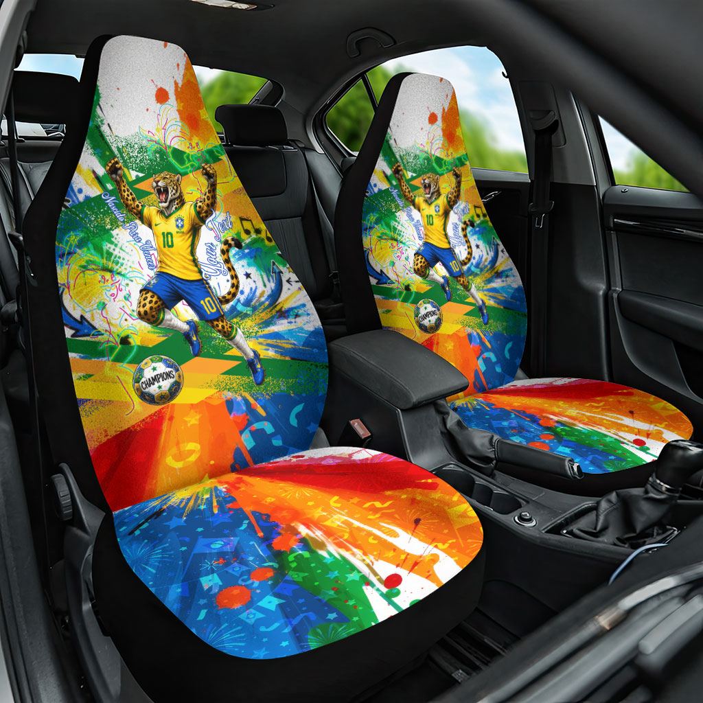 Personalized Brazil 6 Time World Football Champion 2026 Car Seat Cover Hexa Brasil Jaguar Mascot - Graffiti Splash Art