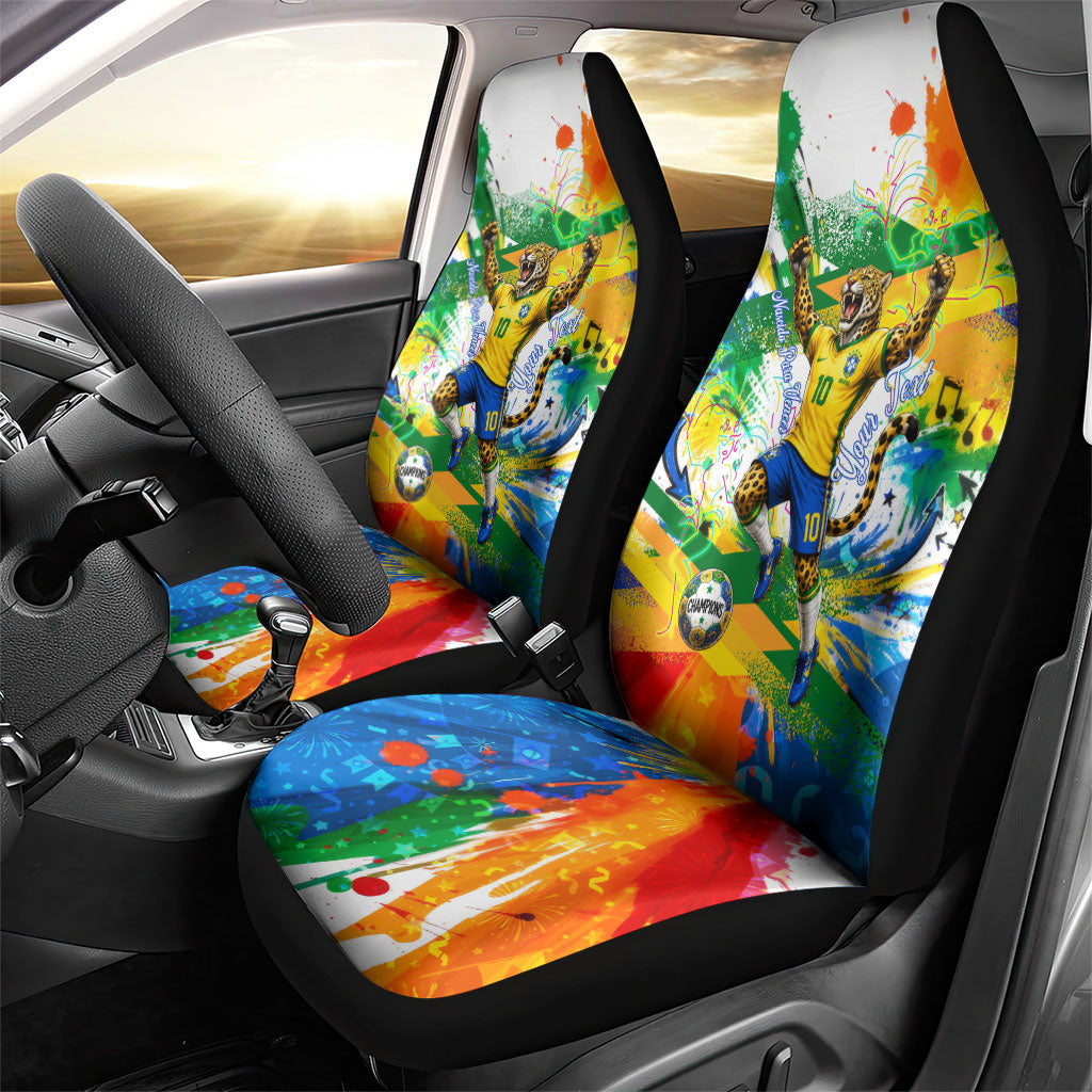Personalized Brazil 6 Time World Football Champion 2026 Car Seat Cover Hexa Brasil Jaguar Mascot - Graffiti Splash Art