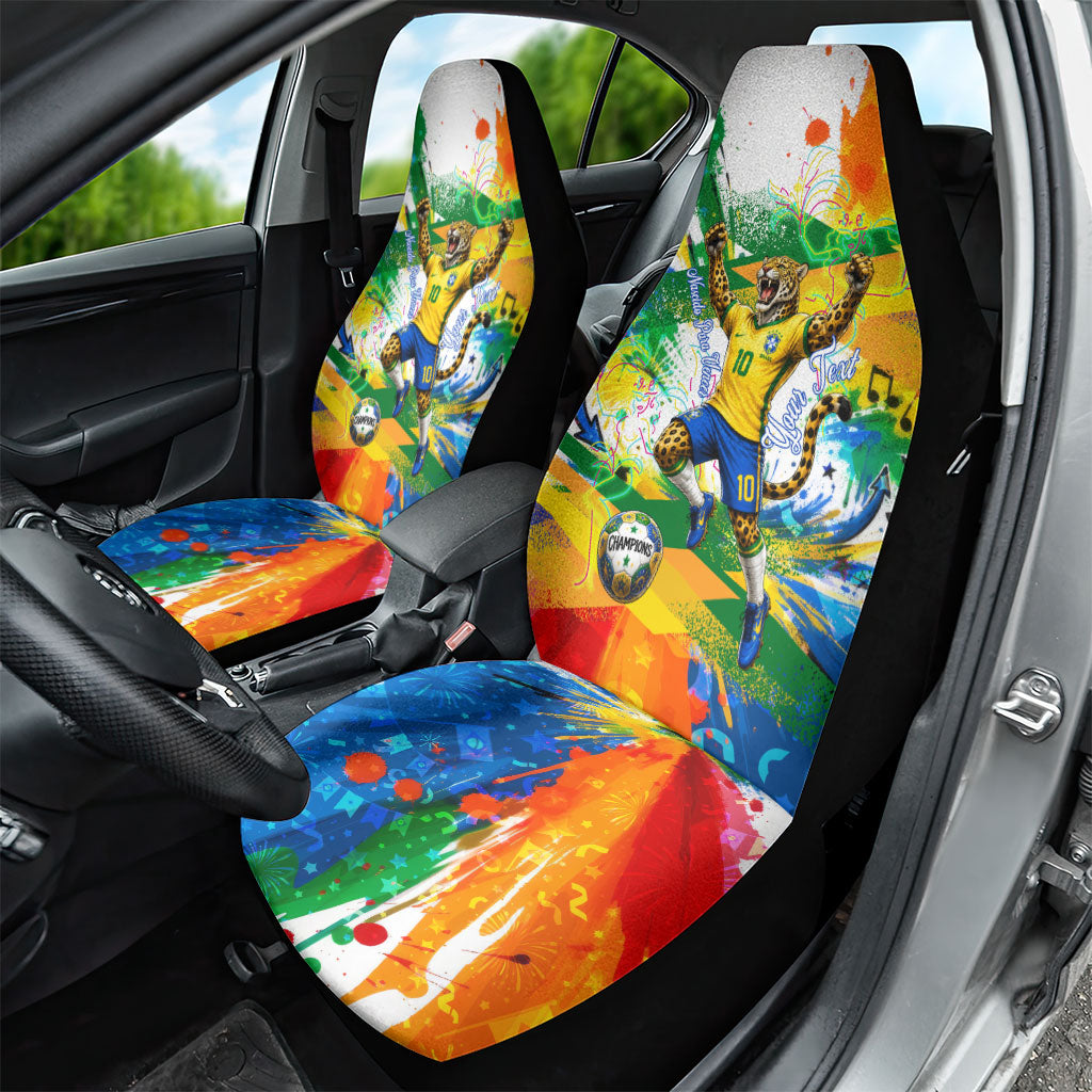 Personalized Brazil 6 Time World Football Champion 2026 Car Seat Cover Hexa Brasil Jaguar Mascot - Graffiti Splash Art