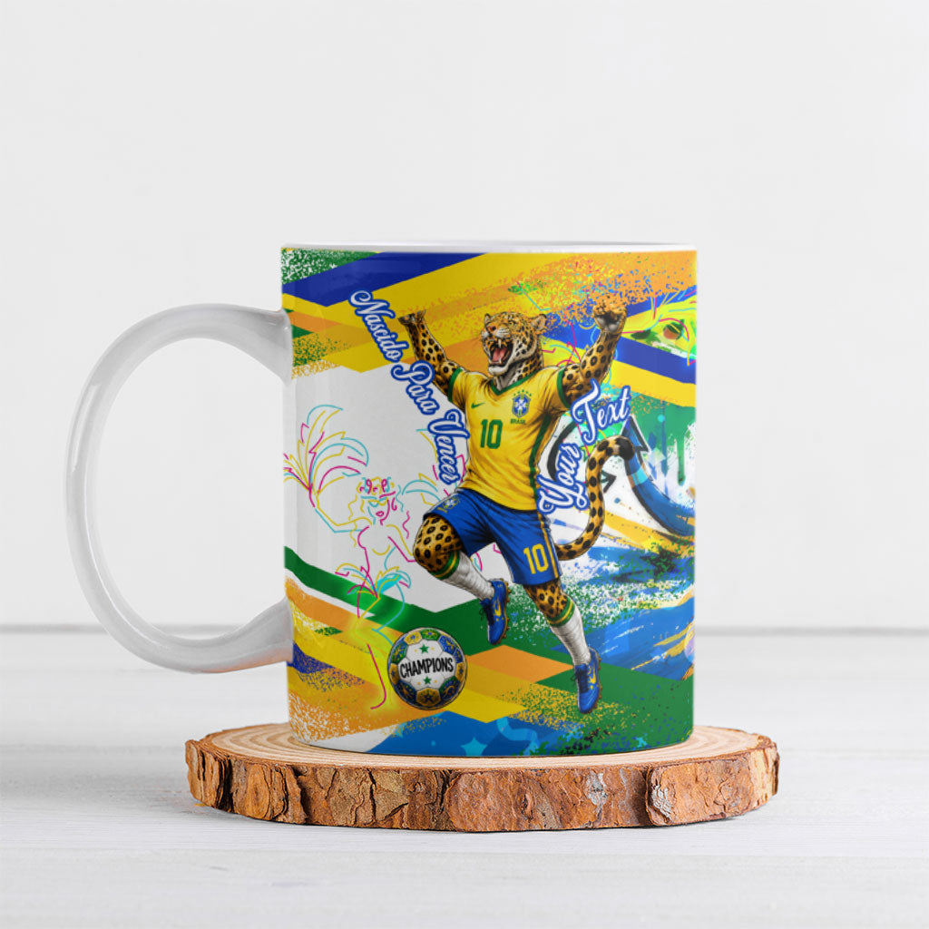 Personalized Brazil 6 Time World Football Champion 2026 Ceramic Mug Hexa Brasil Jaguar Mascot - Graffiti Splash Art