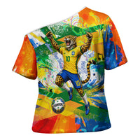 Personalized Brazil 6 Time World Football Champion 2026 Cross Shoulder Shirt Hexa Brasil Jaguar Mascot - Graffiti Splash Art