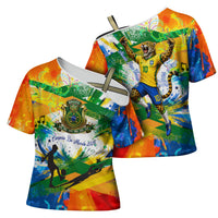 Personalized Brazil 6 Time World Football Champion 2026 Cross Shoulder Shirt Hexa Brasil Jaguar Mascot - Graffiti Splash Art